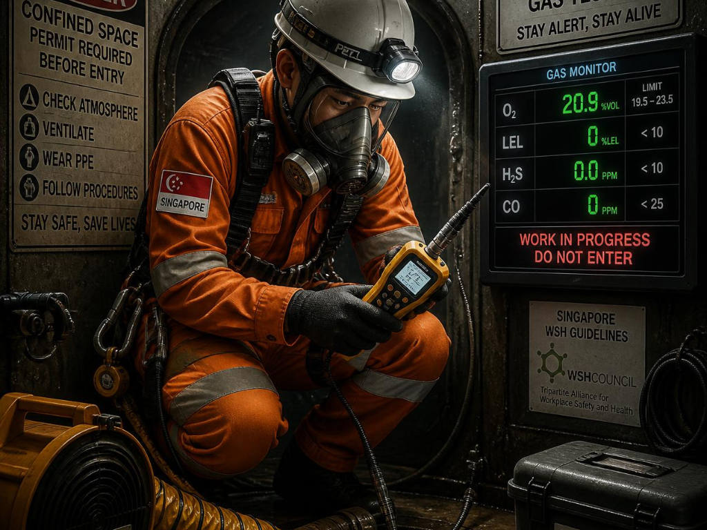 What oxygen level is safe for confined space entry in Singapore?